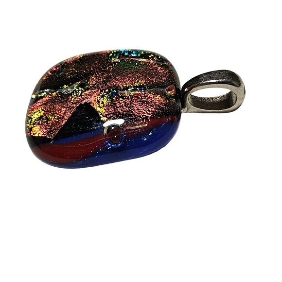 Handcrafted Dichroic Glass Pendant Abstract Design Sterling Silver Bail Jewelry - Picture 3 of 5